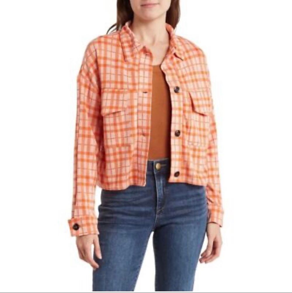 ASOS Design Orange Plaid Jersey Shacket Size Small New